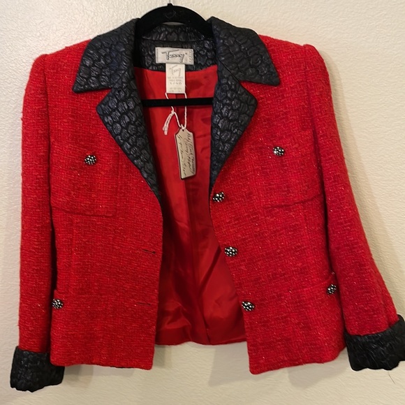 Vintage Terry Paris Red Boucle Tweed suit Jacket Sz 6 - Picture 2 of 4